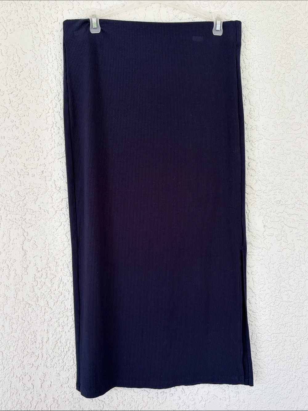 LOFT navy blue Ribbed midi  Skirt with Side Slit size M